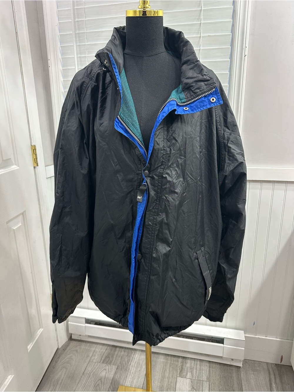 Vintage Helly Hansen Packable Windbreaker Jacket Men’s XXL Black Blue Teal Nylon